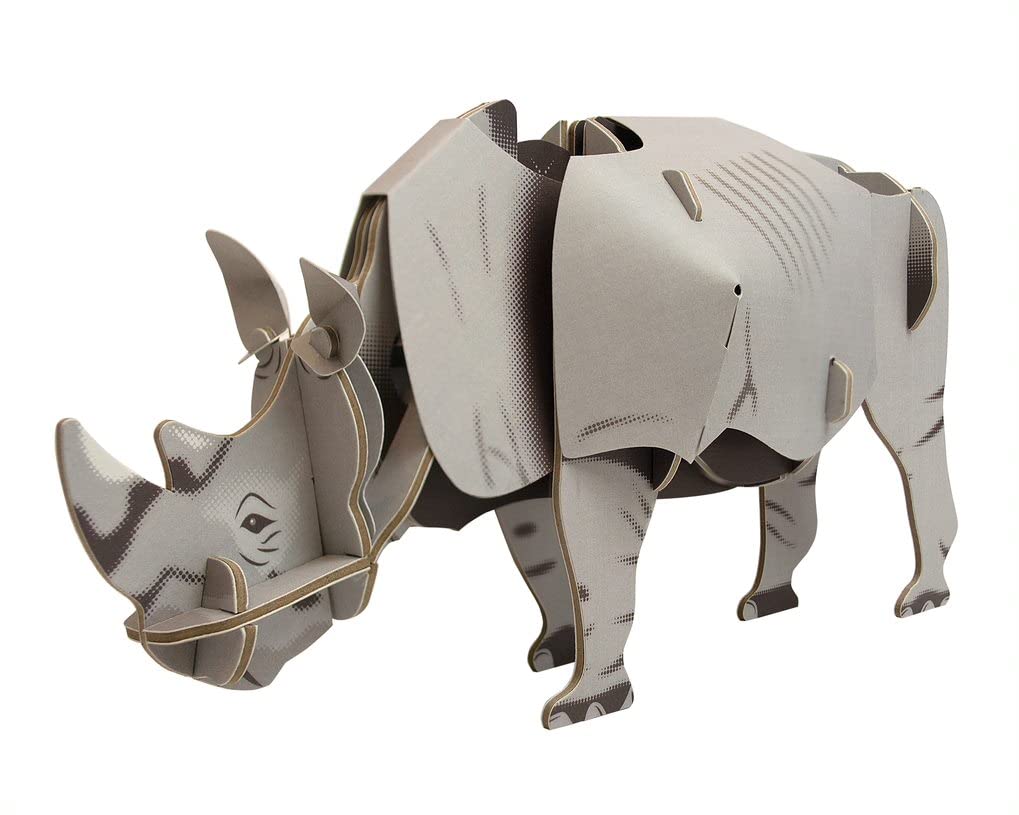 Build Your Own Moving White Rhino - Pull Tab Head Movement Action - Cardboard Craft Kit - Ages 8+