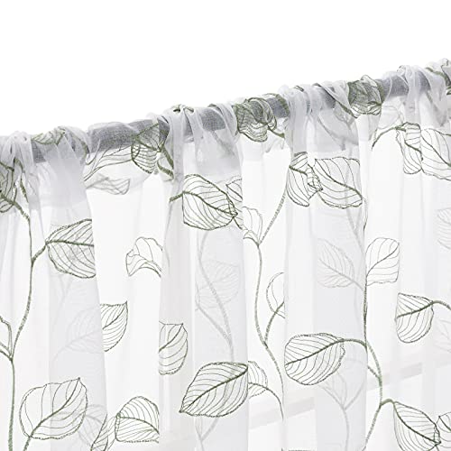 Embroidered Sheer Curtains for Living Room Botanical Tile Sage Window