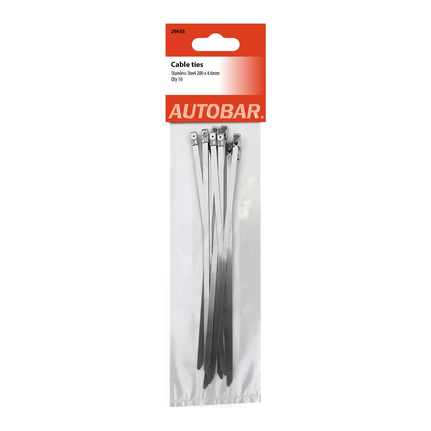 Autobar 296SS Pack of 10 Metal Cable Ties 200mm x 4.6mm - Perfect for Home, Garage, Office & Workshop - Stainless Steel