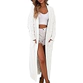 Saodimallsu Womens Open Front Long Cardigan Oversized Long Sleeve Loose Cable Knit Chunky Fall Sweater Coat with Pockets