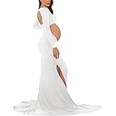 Bhome Maternity Dress for Photoshoot Cut-Out Backless Side Split Maternity Maxi Gown for Photoshoot