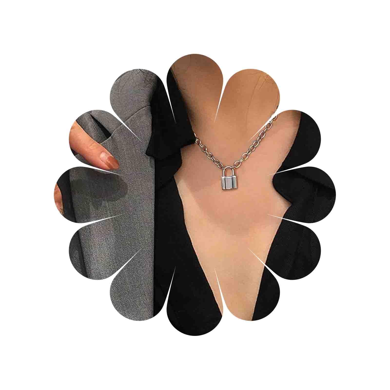 Yienate Punk Lock Necklace Chain Silver Dainty Padlock Pendant Fashion Statement Charm Necklace Minimalist Jewelry for Women and Girls