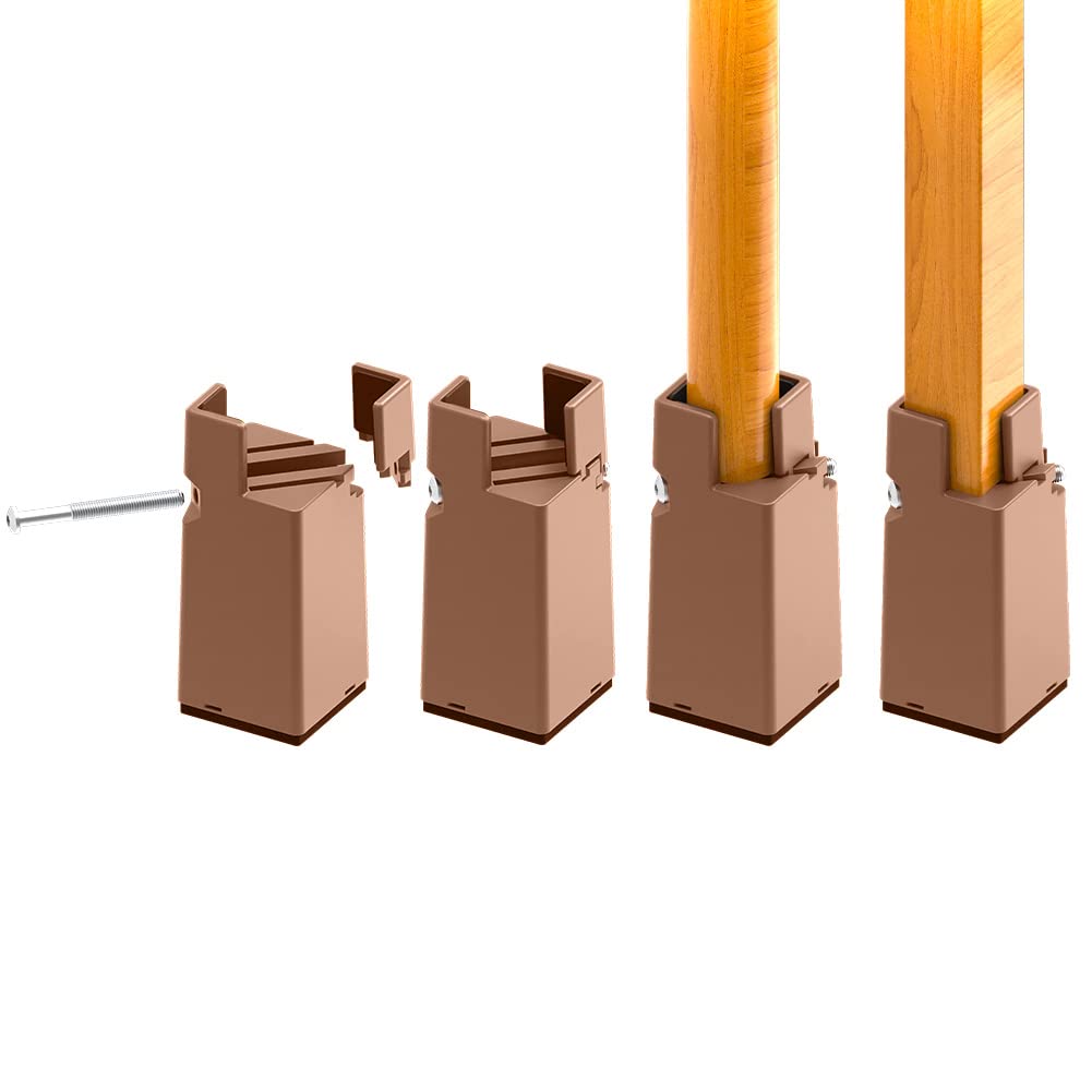 RCHYFEED Adjustable Bed Risers 10 cm with Screw Clamp, 4 inch Furniture Risers Heavy Duty 4 Pack Sofa Table Chair Risers for Square/Round Furniture Legs Diameter 0.8''–1.6'', Supports 20,000 lb Brown