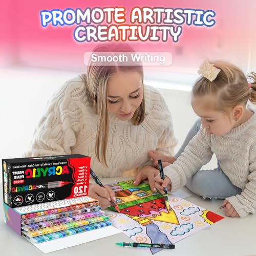 120 Colours Acrylic Marker Pens for Paper, Glass, Pebble, Wood, Egg, Ceramic, Adult Colouring Pens