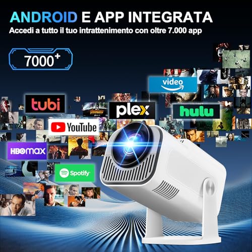 [Integrated App & 2026 Upgraded] 1080P 4K Projector with WiFi 6 Bluetooth 5.2 Mini Portable Projector Supports 270° Rotatable Car Keystone Projector TV Stick/USB/HDMI/PC with HDMI Cable & Mouse,White