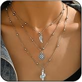 INENIMARTJ Western Necklace for Women Boho Layered Turquoise Necklaces Vintage Cowgirl Cowboy Rodeo Country Concert Cow Tag Pendant Necklace Western Jewelry Outfits Accessories