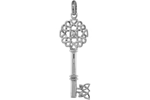 SABRINA SILVER Sterling Silver Medival Design Vintage Skeleton Key Pendant Flawless Polished Finish 1 1/2 inch