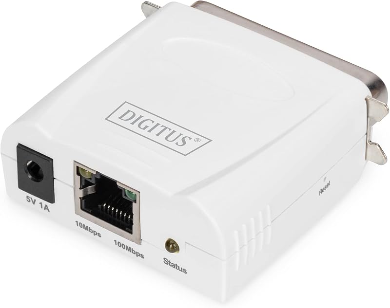 DIGITUS Fast Ethernet Print Server DN-13001-1 White LAN Network Printer Adapter
