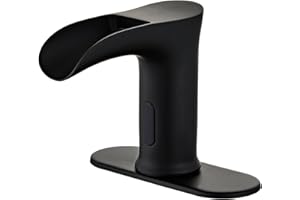 HHOOMMEE Touchless Bathroom Automatic Sink Faucets Waterfall Sensor Motion Hands Free Basin Commercial Auto Off Stop Faucet with Temperature Control Brass Mixer Deck Plate for Bath Vantiy(Matte Black)