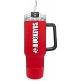 Campus Colors College & University 40 oz Travel Tumbler With Handle - Dual Option Lid With Straw - Vacuum Insulated Stainless Steel (Ohio State Buckeyes - Red)