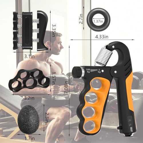 Rantuia Ejercitador de Mano, 5-100 kg Ajustable Fortalecedor de Fortalecedor de Agarre de Mano, Entrenamiento de Antebrazo Hand Grip para Deportes de Palma y Antebrazos y Dedos.