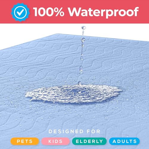 Waterproof Incontinence Bed Pads, 91 x 86cm, Pack of 4, Blue, Washable and Reusable Underpads for Adults, Elderly, and Pets, Absorbent Protective Bedding