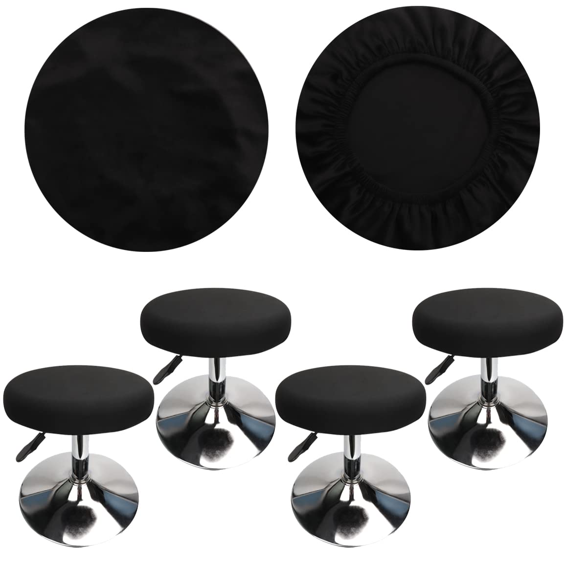 HuaLiSiJi Stool Covers Round 12"-16"/30-40cm Bar Stool Covers Velvet Round, Fabric is Soft and plush Washable Easy Care and Durable (4 Pcs Black)