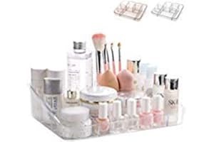 SUNFICON Makeup Tray Organizer Cosmetic Display Case Office Stationery Storage Holder Countertop Storage Unit Makeup Box for Bathroom Drawers,Vanities Office Desk,Washable Crystal Clear Acrylic