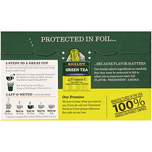 Bigelow Green Tea with Elderberry Plus Vitamin C, Caffeinated, 18 Count