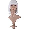 MapofBeauty 12 Inch/30cm Fashion Lady Short Straight Flat Bangs Bob Wig (White)