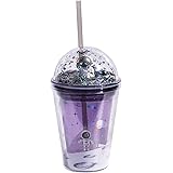 PMCDS2G Insulated Double Wall Reusable 13oz Plastic Space Tumbler Cup Water Bottle With Lids And Straws & BPA Free (Light Pur