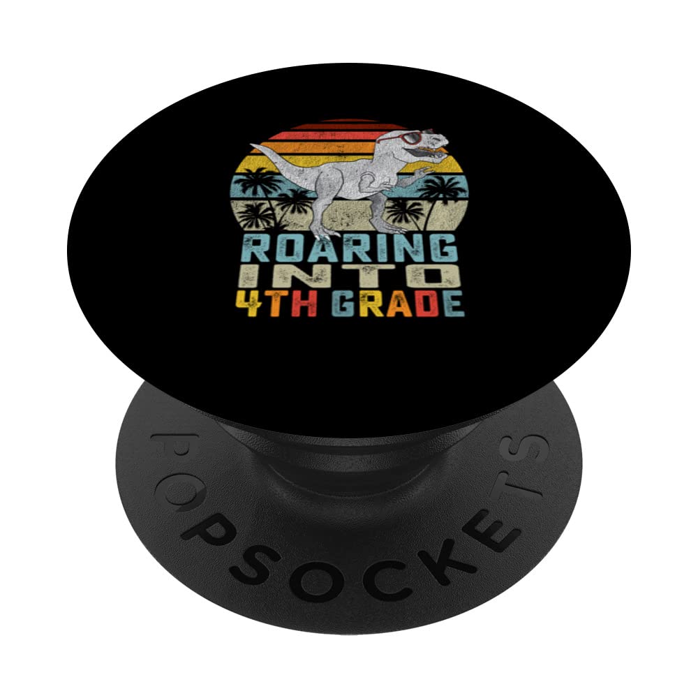 Kids Roaring into 4th Grade Dinosaur T Rex Back To School PopSockets Swappable PopGrip