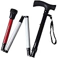 VISIONU Adjustable Folding Support Cane for Visually Impaired, 33-37 Inch, Folds Down 4 Sections, Black, White, Red
