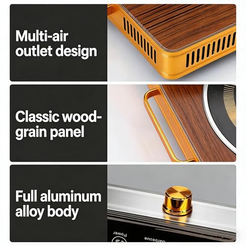 Jospondent Double burner electric ceramic stove, 3500W high-power electric cooking stove, no installation required, wood grain tempered glass and black crystal glass panel, aluminum alloy shell with