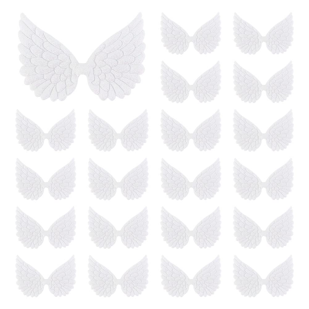 AHANDMAKER 50 Pcs Glitter Angel Wing Applique Patches, White Sew On Patches Wing Shape Embossed Applique Mini Angel Wing Accessories for Sewing Prom Dress Clothes Jeans Pants Shoes Decor Props
