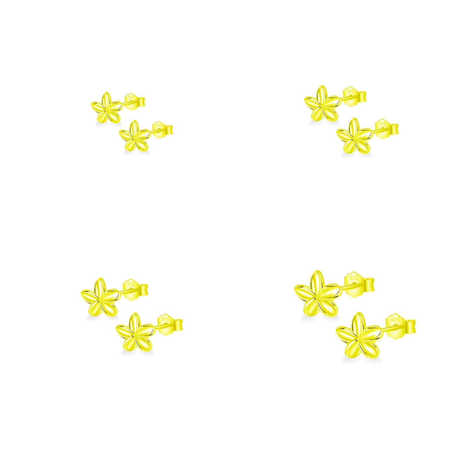 HinDaLi 4 Pairs 925 Sterling Silver Flower Stud Earrings for Women Girls Kids Piercing Ear Tragus Small Flower Ear Stud Earrings Women Gold Studs Sleeper Cartilage Hypoallergenic Jewelry Set