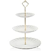 Sweejar 3 Tier Ceramic Cake Stand Wedding, Dessert Cupcake Stand for Tea Party Serving Platter (White)