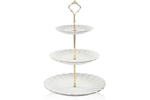 Pukka Home 3 Tier Ceramic Cake Stand Wedding, Dessert Cupcake Stand for Tea Party Serving Platter