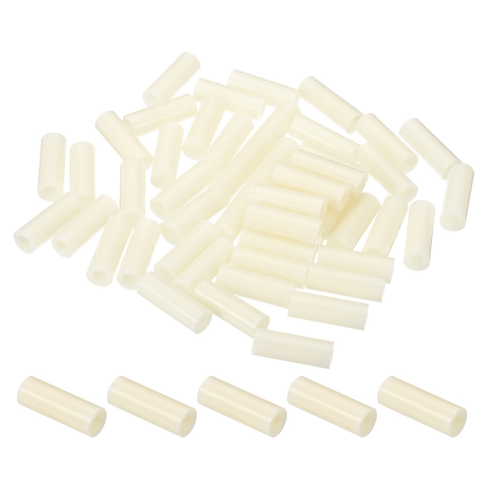 PATIKIL 5.2mm ID x 9mm OD x 25mm L Round Spacers Washers, 50 Pack ABS Plastic Standoff Gaskets for M5 Hardware Screws Bolts for 3D Printer Electrical Outlet, Beige