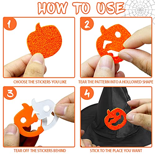 AMOR PRESENT Halloween Foam Stickers, 500 PCS Glitter Foam Craft with Witch Hat Self Adhesive Shape Craft for Kids Toddlers 3D Stickers for Pumpkin Decor, Cards, Craft Projects, Halloween Party Decorations