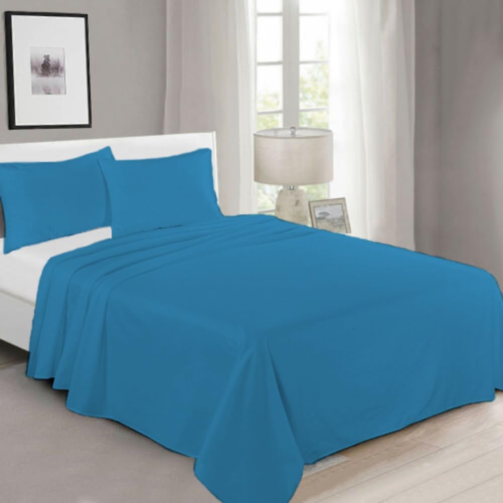 100% Egyptian Cotton Flat Sheet 200 Thread Count Hotel Quality Soft & Crisp Cotton Caravan Campervan Bed Flat Sheet (Teal, Double)
