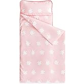 Wake In Cloud - Toddler Nap Mat with Pillow and Blanket, for Kids Girls in Kindergarten Daycare Preschool Pre K, Roll Up Sleeping Bag, Floral Botanical Flowers, Pink White, Standard