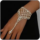 Rhinestone Bride Ring Bracelet for Women Vintage Gold Silver Hand Chain Finger Ring Layered Rheinstone Crystal Hand Chain Rings Bracelet Sparkling Long Tassel Bracelet Wedding Birthday Anniversary Party Dance Banquet Dress Jewelry for Her