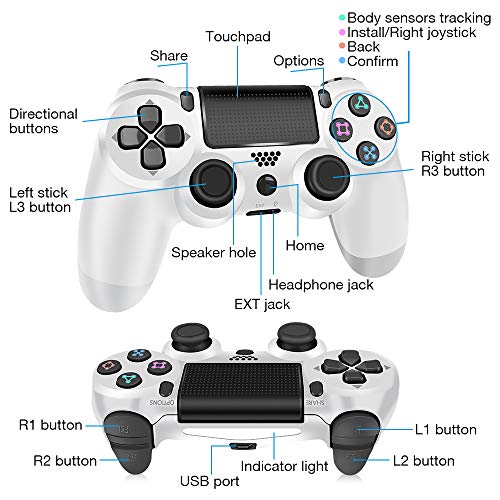 Y-Team Wireless Controller for PS4 Control Remote Game Controller Gamepad with Motors Touchpad Joystick Audio Indicator and USB Cable for Playstation 4/Pro/Slim（White）