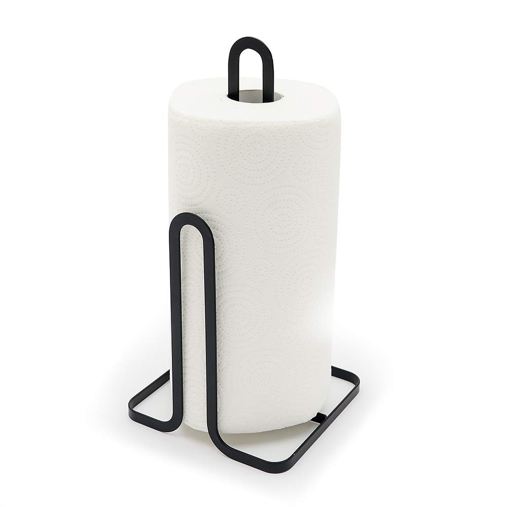 simplywire - Black Kitchen Roll Holder – Modern Flat Wire Paper Towel Holder Stand – Free Standing Countertop Organizer – Rust-Resistant Matte Black Steel – Fits Standard & Jumbo Rolls
