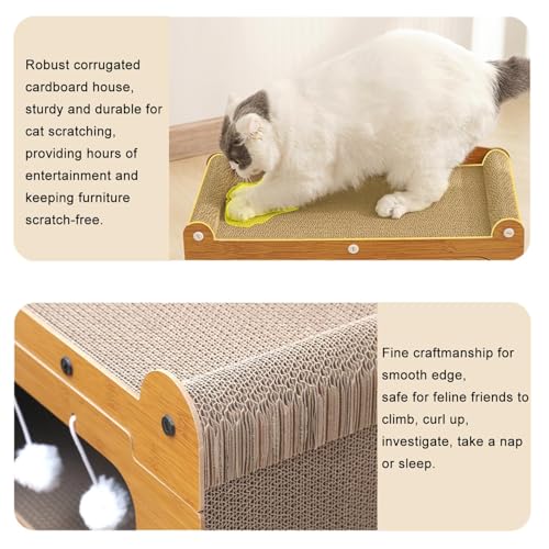 Orchid M® 3 Floor Cat Scratcher Cardboard House,Indoor Cardboard Lounge Bed- Large Cat Scratcher Bed with 4 Hanging Toys,Easy Assemble Durable Board Entertain Prevent Furniture Damage