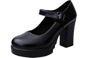 Mary Jane Heels with Arch Support, Closed Round Toe Chunky Pumps for Women, Comfortable Block Heel Dress Shoes