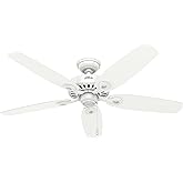 Hunter 52 inch Indoor Ceiling Fan No Light with Pull Chain - White Ceiling Fan without Light, Standard Mount, 5 Blades, For B