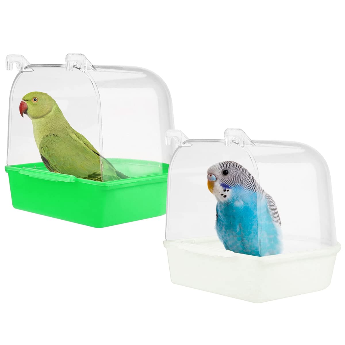 WideSmart 2pcs Bird Bath for Cage,Pet Bird Parrot Bath Box Bird Bathtub Hanging Birdbath Bird Cage Supplies with Hooks Bird Bath Box Bird Cage Accessory for Small Birds Canary Budgies and Parrot