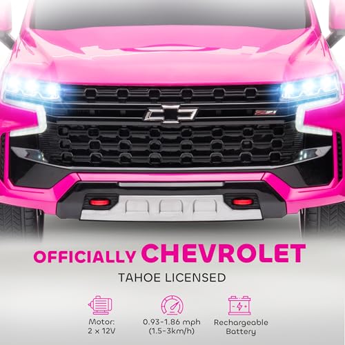 Aosom Licensed Chevrolet Tahoe Kids Ride on Car, 12V 7AH Toddler Electric Car with Parent Remote Control, 3 Speeds, Spring Suspension, LED Light, Horn, Music, Pink