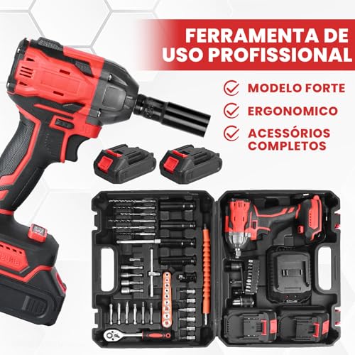Trailabo Chave de Impacto Elétrica 48V com 2 Bateria, 55 Peças, Alta Velocidade Até 3000 RPM, Furadeira de Impacto Multiuso de 600N com Cabo de Borracha e Carregador, Parafusadeira e Furadeira