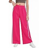 Haloumoning Girls Wide Leg Track Pants Kids Baggy Striped Parachute Pants Athletic Joggers with Pockets 5-14Y