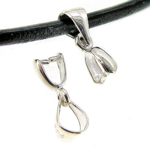 2 pcs .925 Sterling Silver Bail Pinch Pendant Clasp Connector Slide Small / Findings / Bright