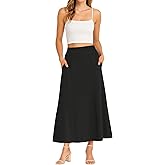 KUOTAI Womens High Waisted Maxi Skirt with Pockets A-Line Elastic Waist Casual Soft Skirts