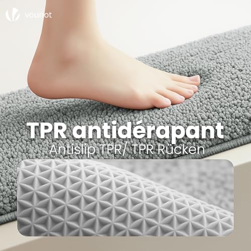 Badematte rutschfeste, Mikrofaser Saugfähig Badezimmerteppich, Flauschig & schnelltrocknend Maschinenwaschbar Badteppich, Super Weich Fußmatte Duschvorleger 40x60cm Grau