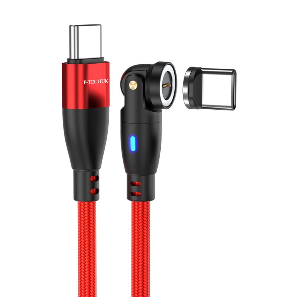 P-TECHUK Rotating 60W Super Fast USB C to USB C Magnetic Charging Data Cable, 6 in 1 PD Fast Charging Cable compatible with all Type C Devices. A18 Red (1M Cable + 1 x Type C tip)