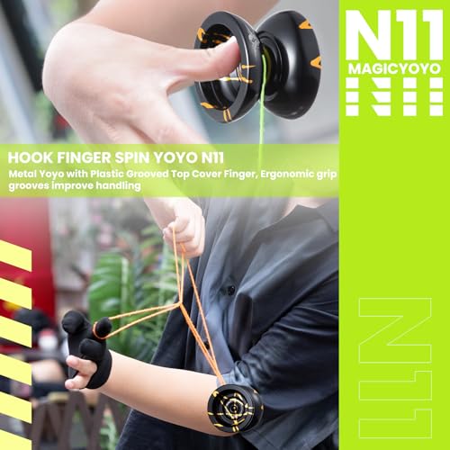 MAGICYOYO N11 Professional Unresponsive Yoyo N11 Dual Purpose Alloy Trick YoYo Ball (Black with Golden) with Bag, Glove, 12 Yoyo Strings and Responsive Bearing Kit
