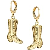MOEPAPA Gold Cowgirl Boot Hat Earrings Dallas Cowgboy Dangle Drop Western Style Silver Earrings for women
