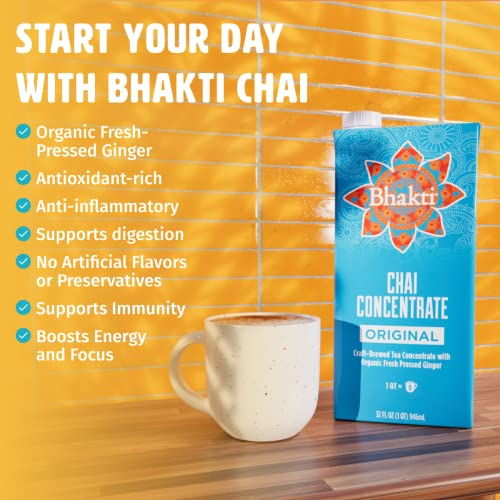 Bhakti Fair Trade Dairy Free Premium Chai Tea Original Concentrate (32 ounce, 1 Count