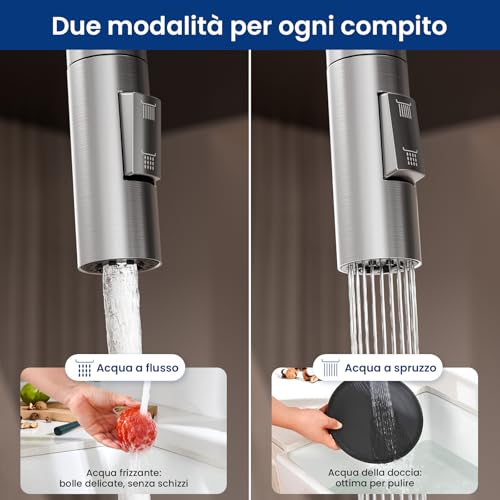 CECIPA Pull-Out Kitchen Tap with 2 Jets, High Arc Kitchen Mixer with Pull-Out Shower, 360° Swivel Sink Faucets with Hand Shower, Stainless Steel Mixer Tap